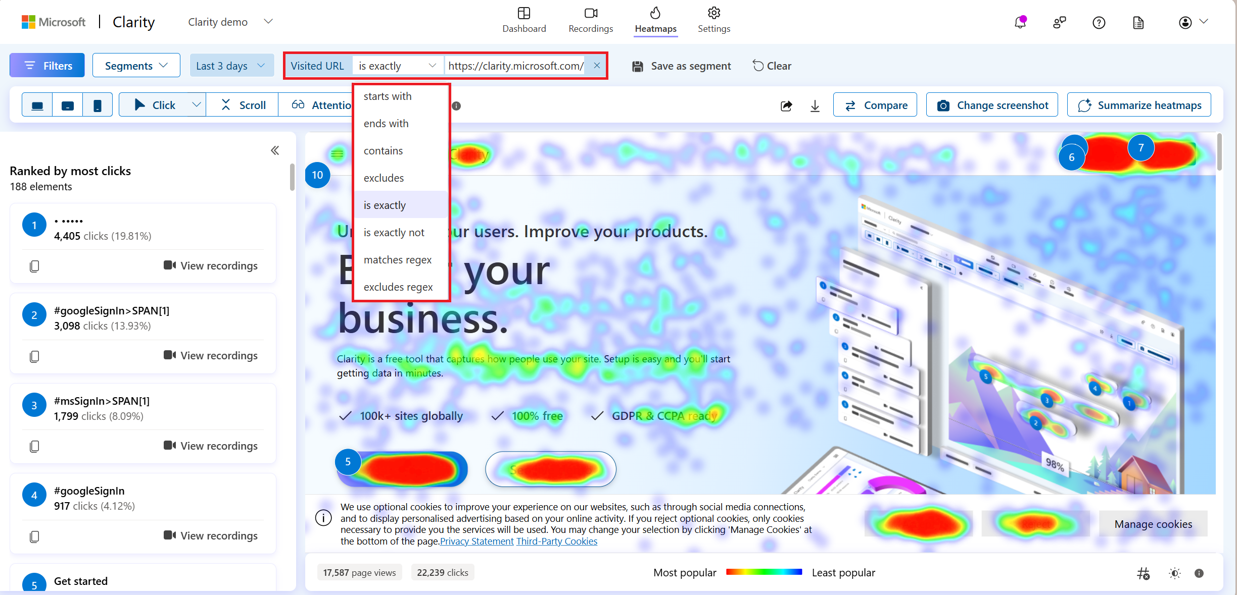 View Heatmaps by applying visited URL.