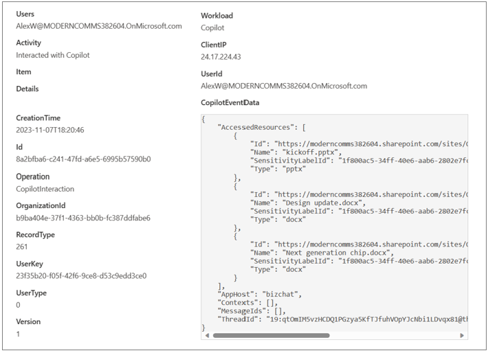 Audit log data for a Copilot Interaction.