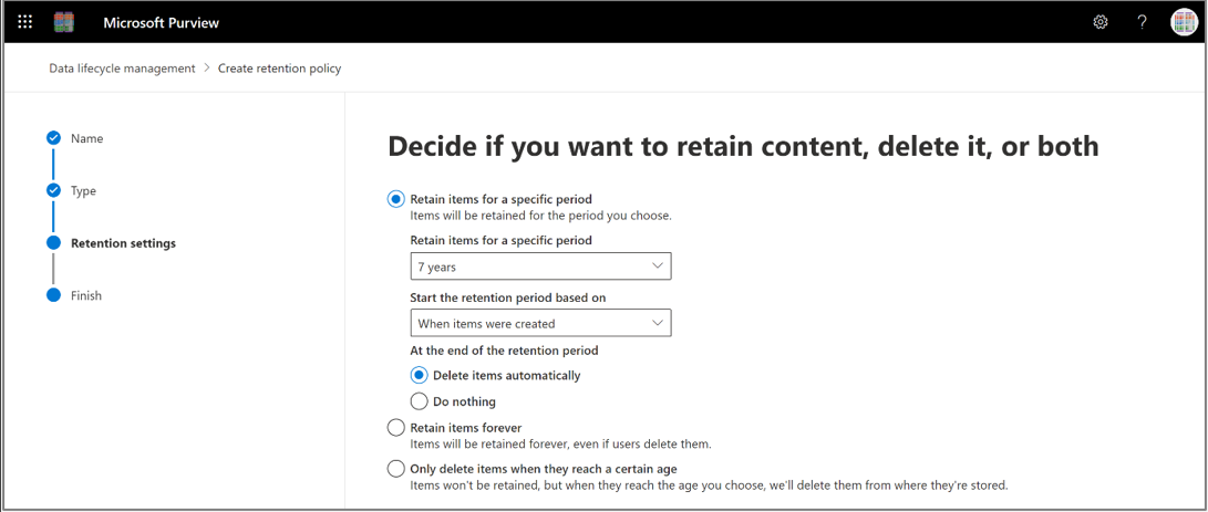 Continuing configuring a retention policy for Teams chats and Copilot interactions.