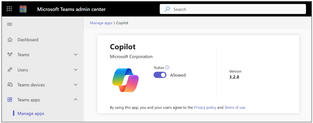 Copilot app for Microsoft Teams.