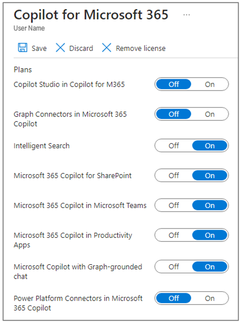 Assigning Copilot user license components.