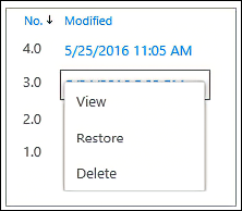 Drop Down Menu of Options for Your Chosen Document, View, restore or delete your document.