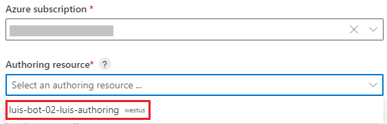 Screenshot of the Azure portal showing the name of the LUIS authoring resource.