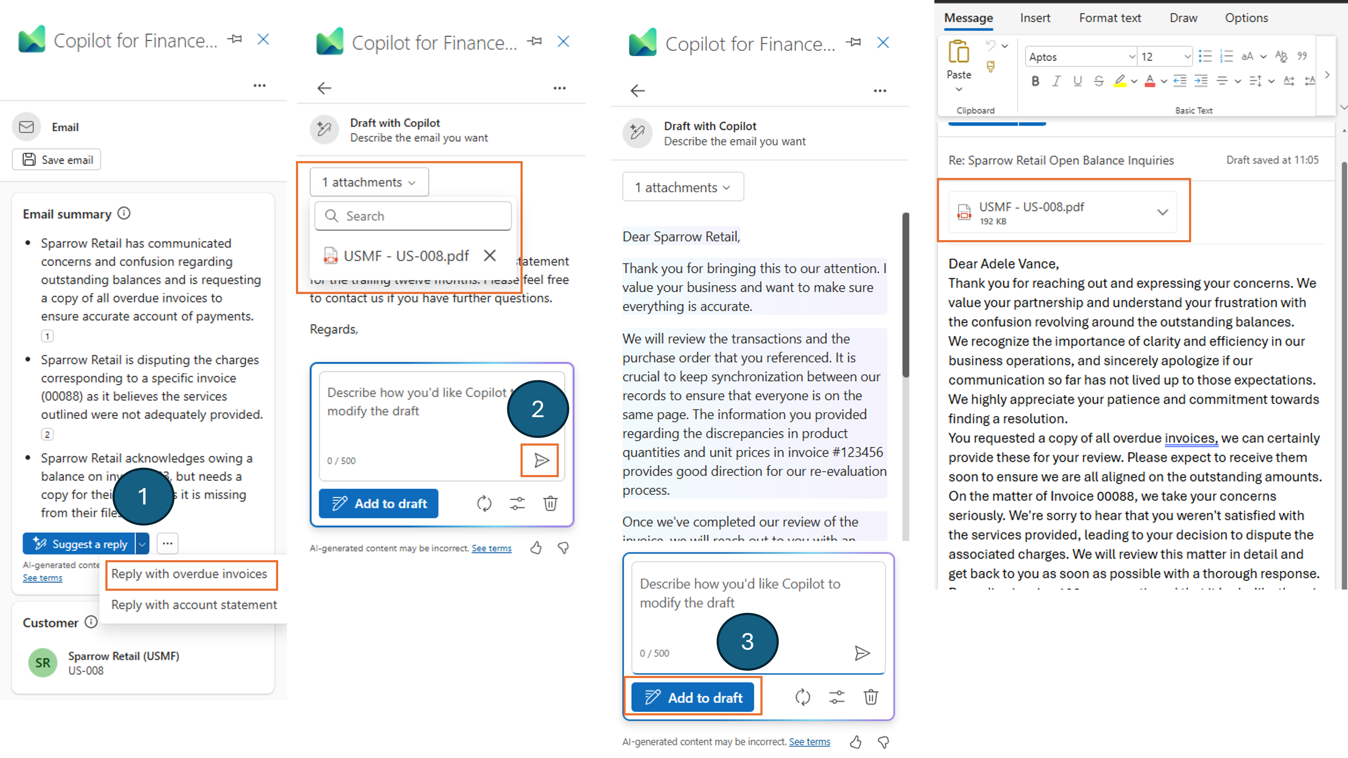 Screenshot that shows the outstanding invoices features highlighted.