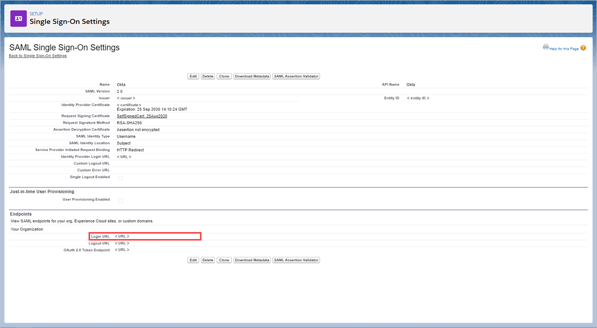 Select Salesforce SSO login URL.