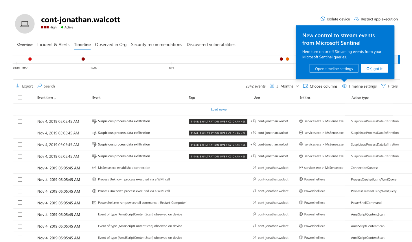 Screenshot of unified device timeline.