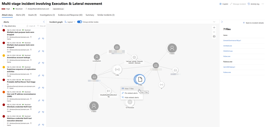 Screenshot of the attack story graph with the file entities highlighted.