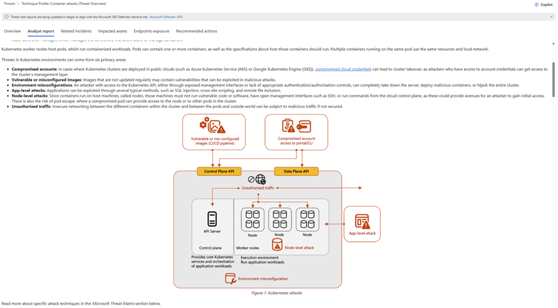 Sample page of a container attack threat analytics report.