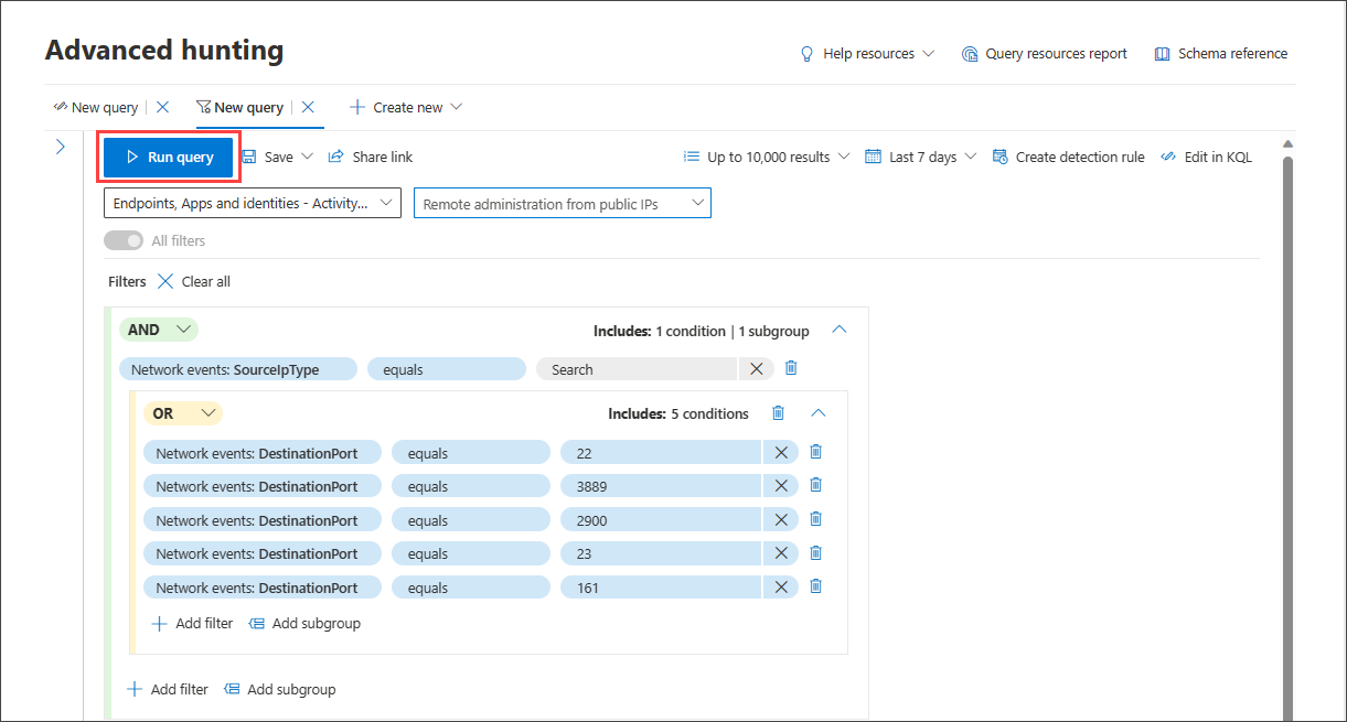 Screenshot of guided mode query builder loaded query