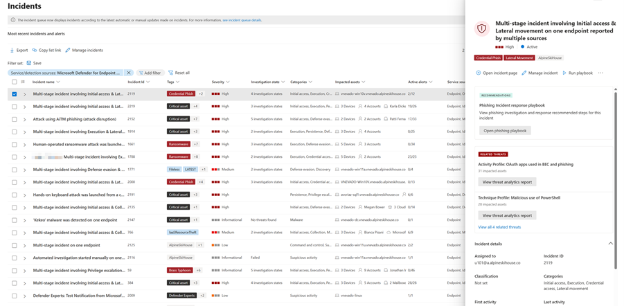 The pane that displays the summary details for an incident in the Microsoft Defender portal.