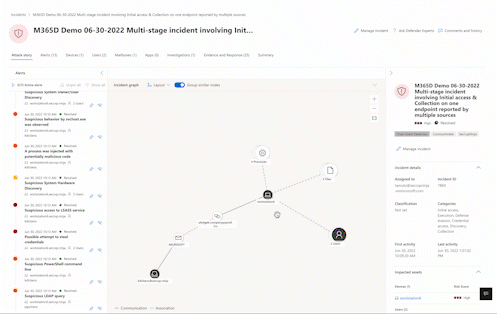 Screenshot that shows the review of the entity details on the attack story graph page.