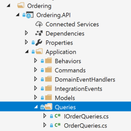 Screenshot of the Ordering.API project's Queries folder.