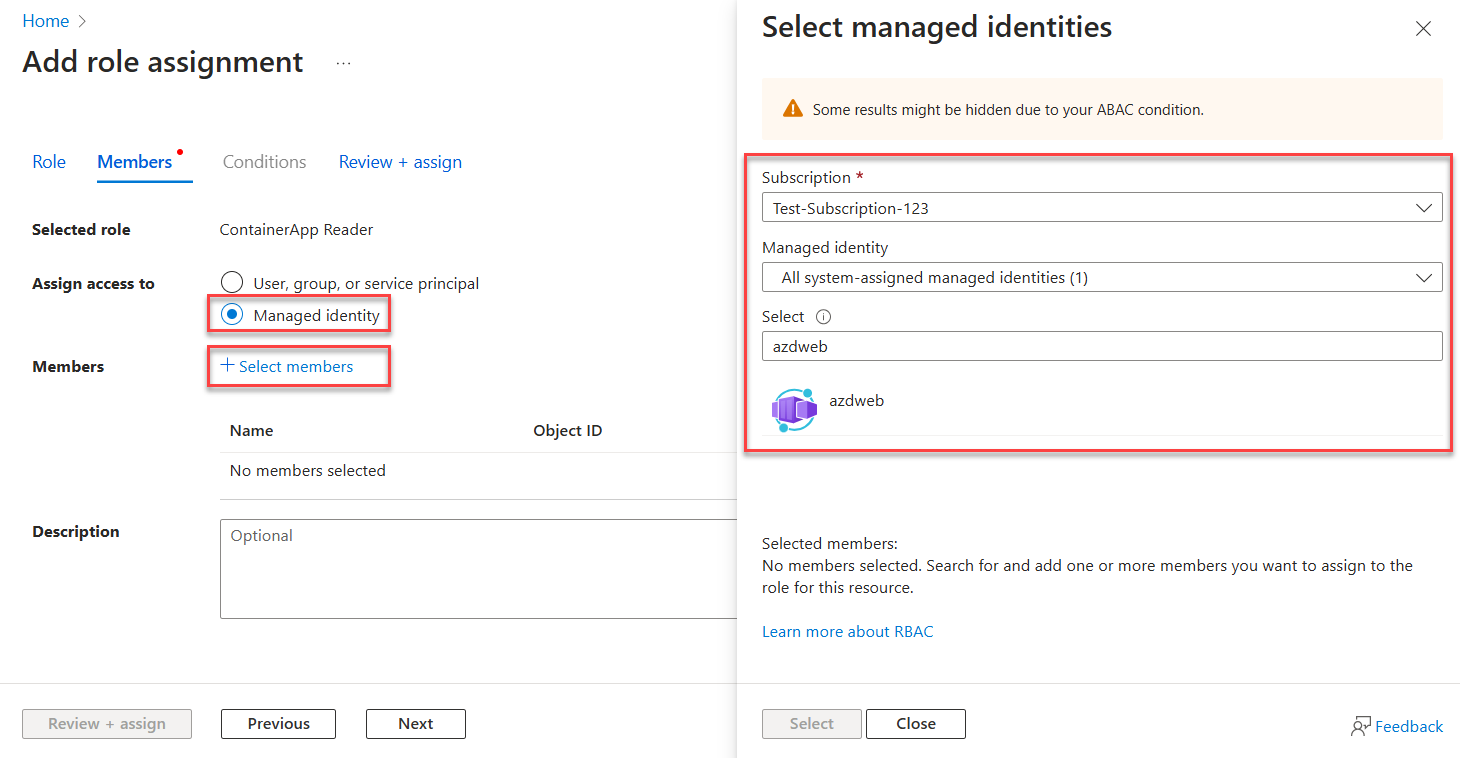 A screenshot showing the managed identity assignment process.