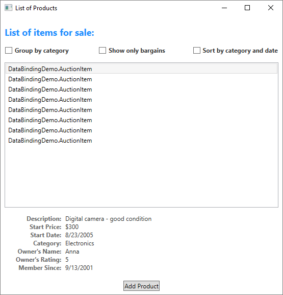 Data Binding Demo without Data Templates