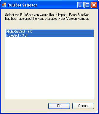 Screenshot showing the RuleSet Selector dialog.