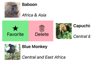 Screenshot of SwipeView swipe items in a CollectionView.