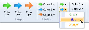 Ribbon split button control with drop-down open