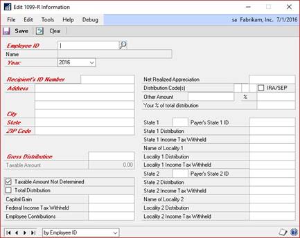 Edit 1099-R Information window