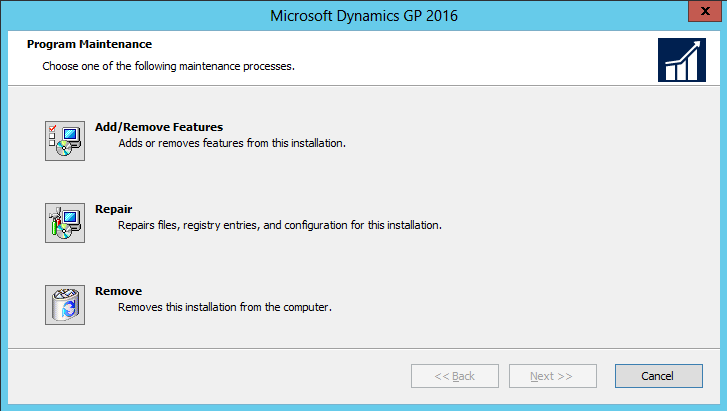 program maintenance window to add/remove program, repair, or uninstall.