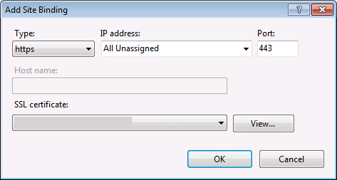 shows the add site binding dialog.