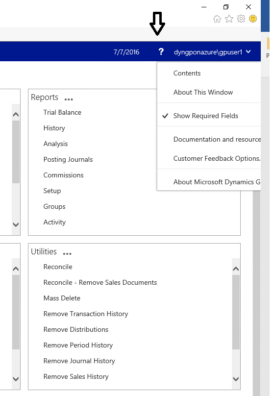 shows the location of the error icon in dynamics gp.