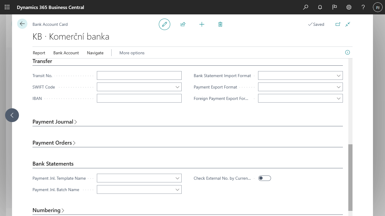 Bank Account Card.