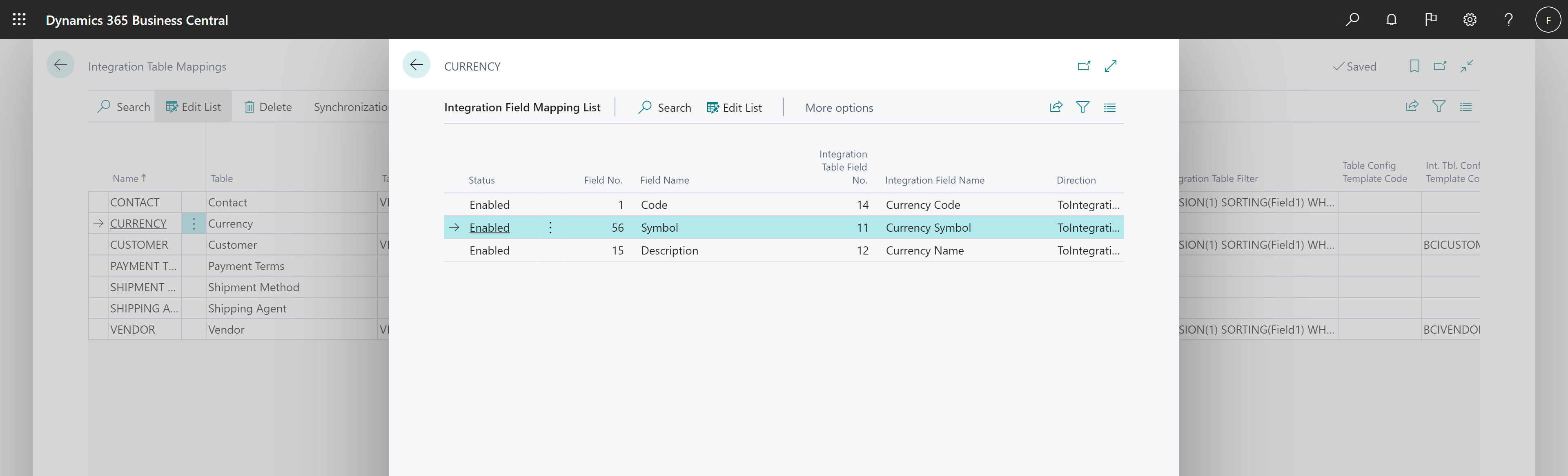 New mapping for currency symbol in Integration Field mapping list.