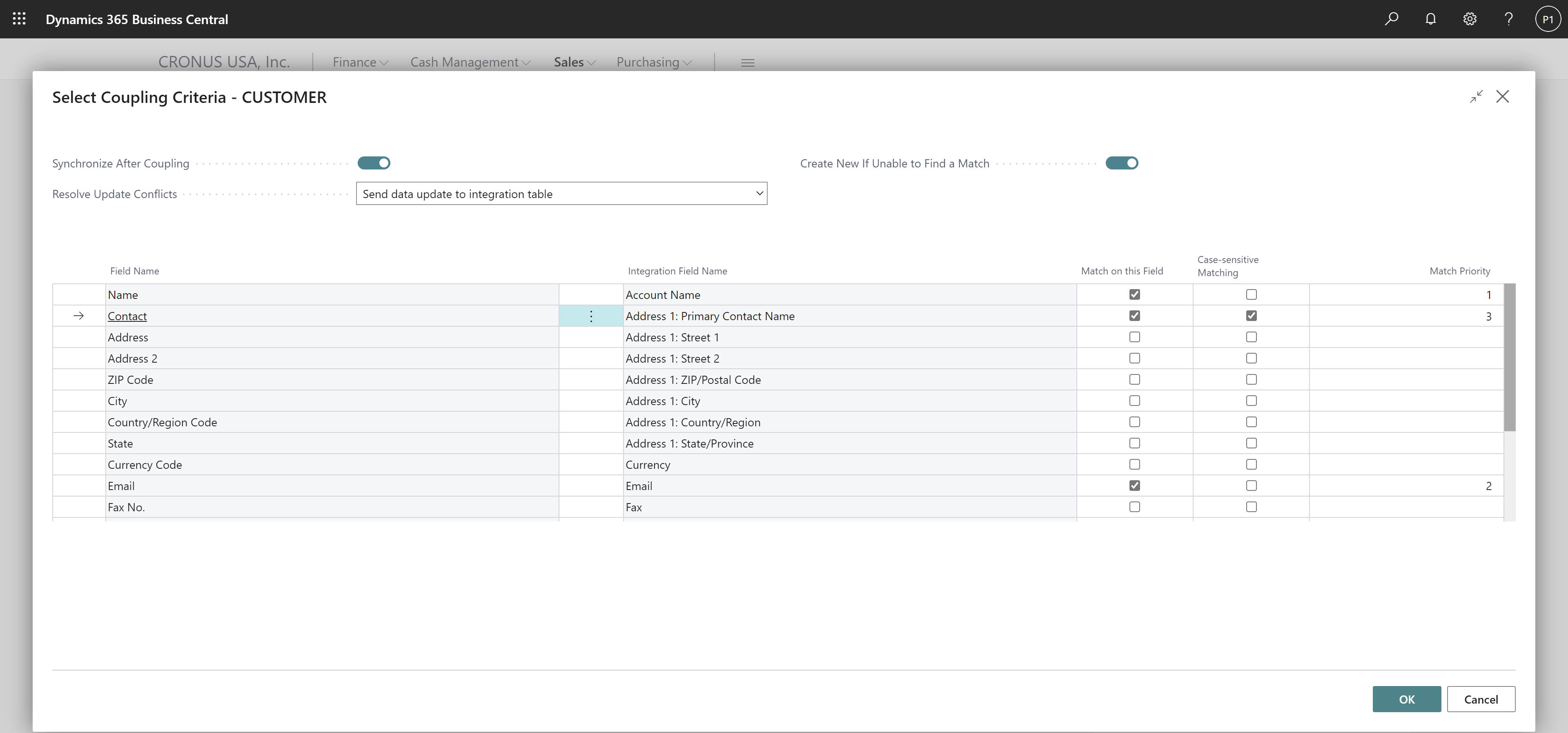 Shows Select Coupling Criteria page.