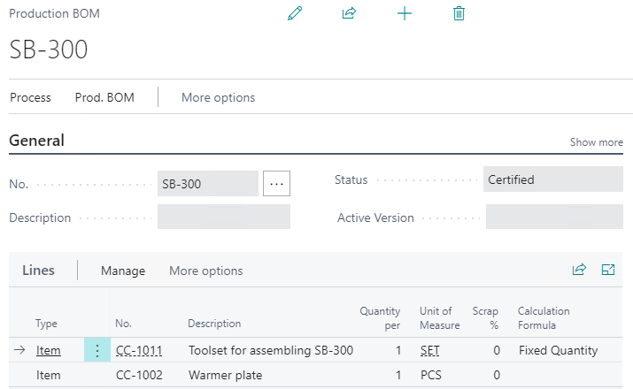 Production BOM with Fixed Quantity