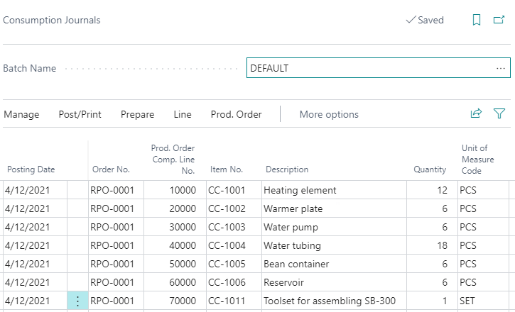 Consumption Journal with Fixed Quantity