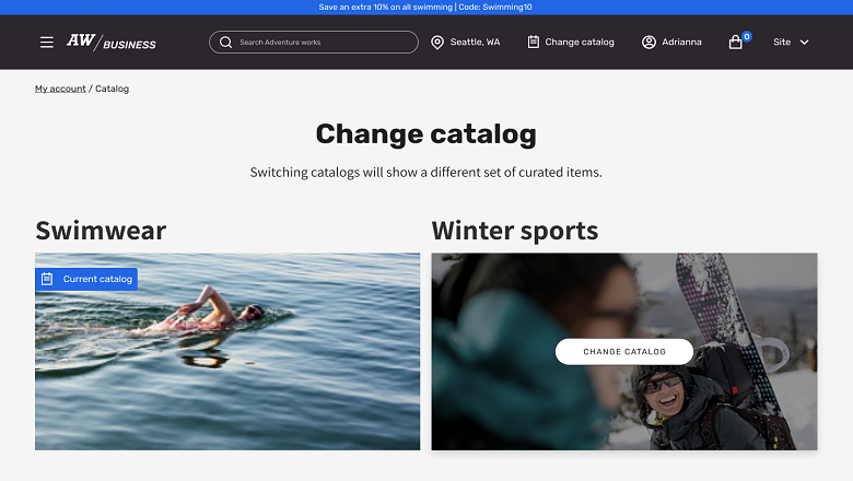 Screenshot of the UI that allows customers to switch catalogs.