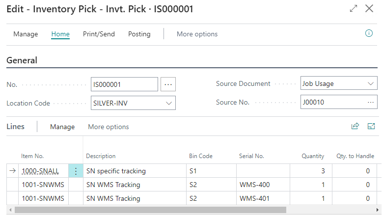 Inventory Pick with tracked items