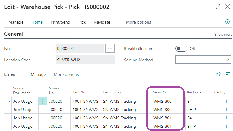 Warehouse Pick with tracked items