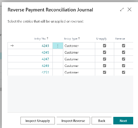 Wizard page 2, letting user select which entries to unapply or reverse.