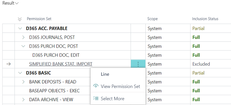 Shows preview of permission sets composition results.