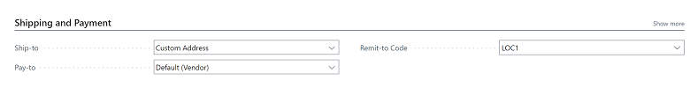 Remit addresses can be selected on Purchase Invoices in the Shipping & Payment FastTab