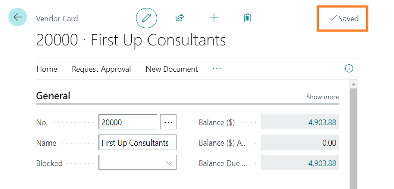 The save indicator showing that data was automatically saved.