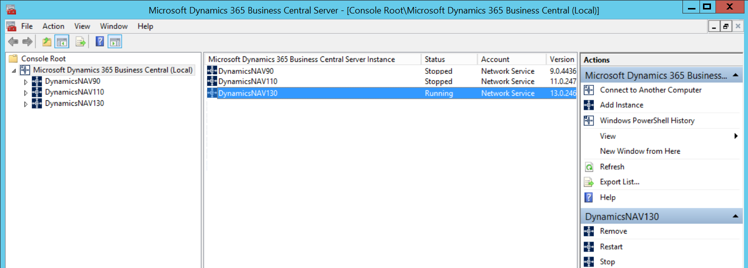 Console root with two server instances.