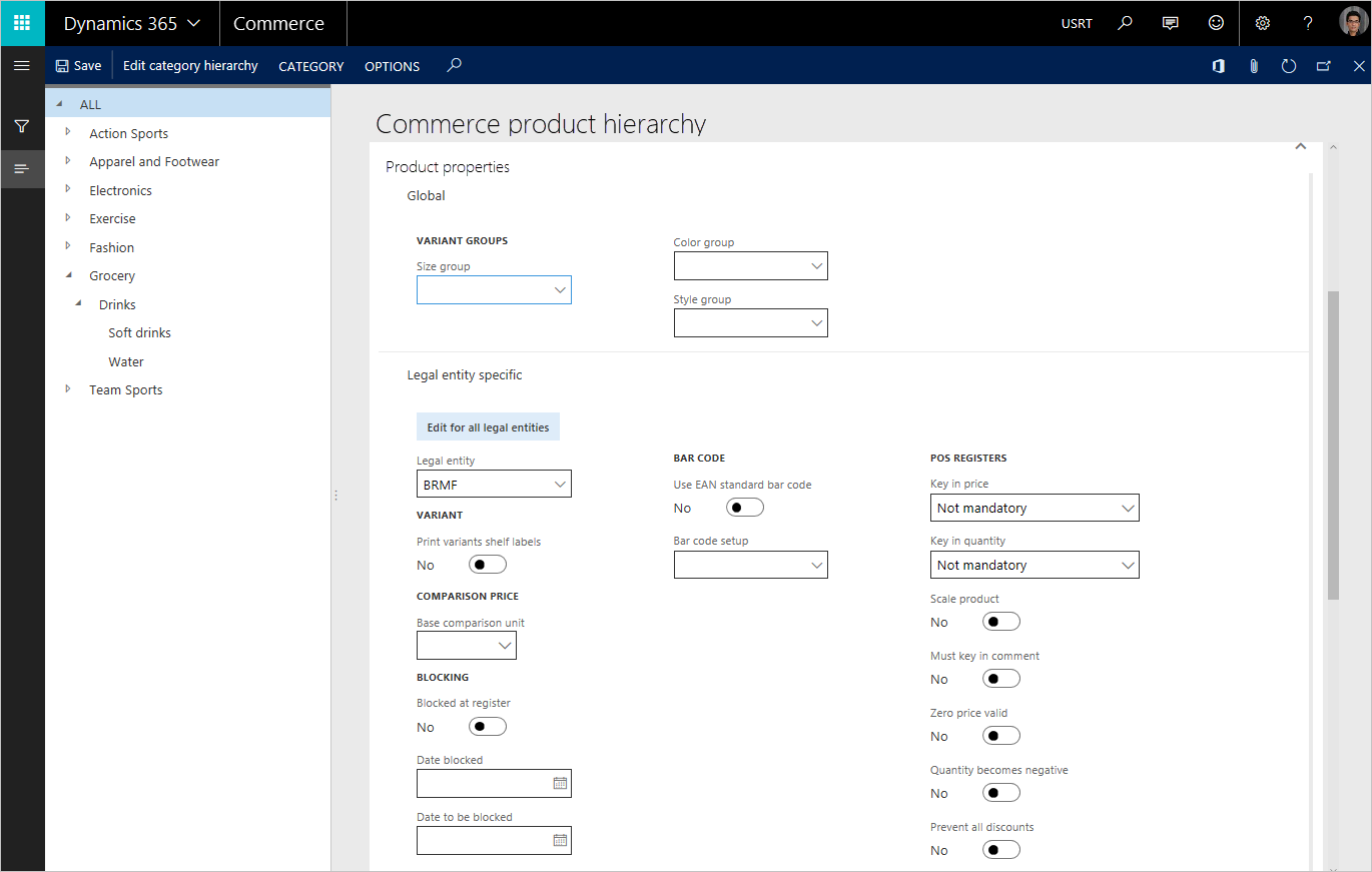 Fields grouped based on the properties' scope of applicability.