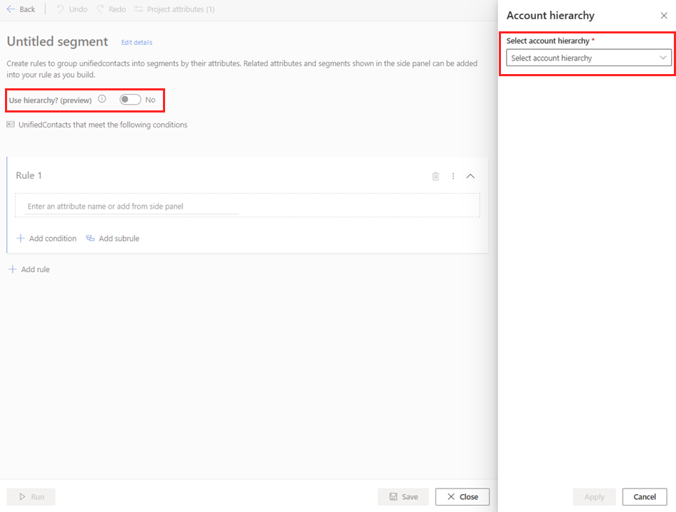 Segment select account hierarchy pane.