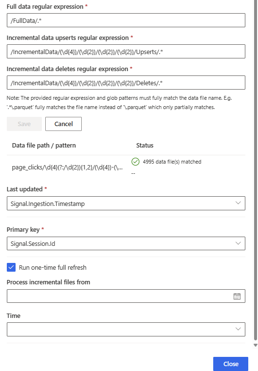 Configure table in a data source for one-time refresh.