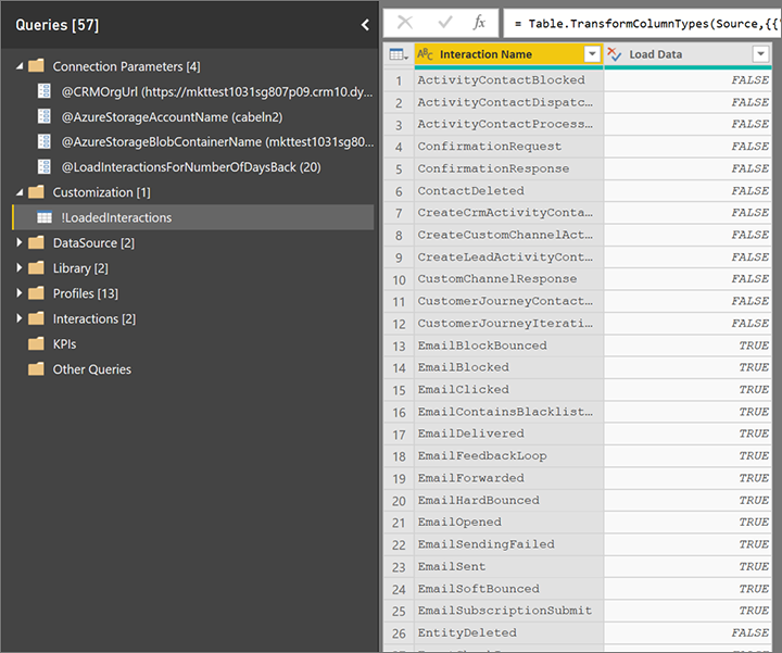 Configure which interaction data to load.