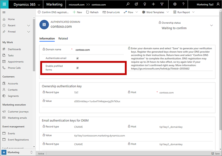 Enable prefilling on an authenticated domain.