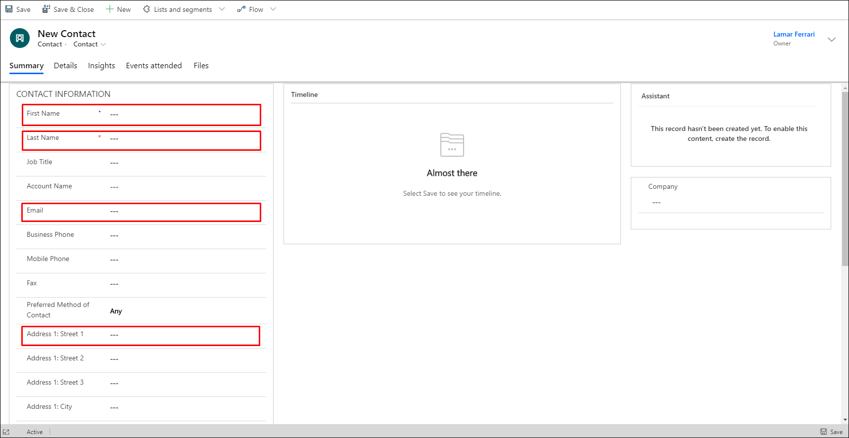 Fill out these fields for your new contact.