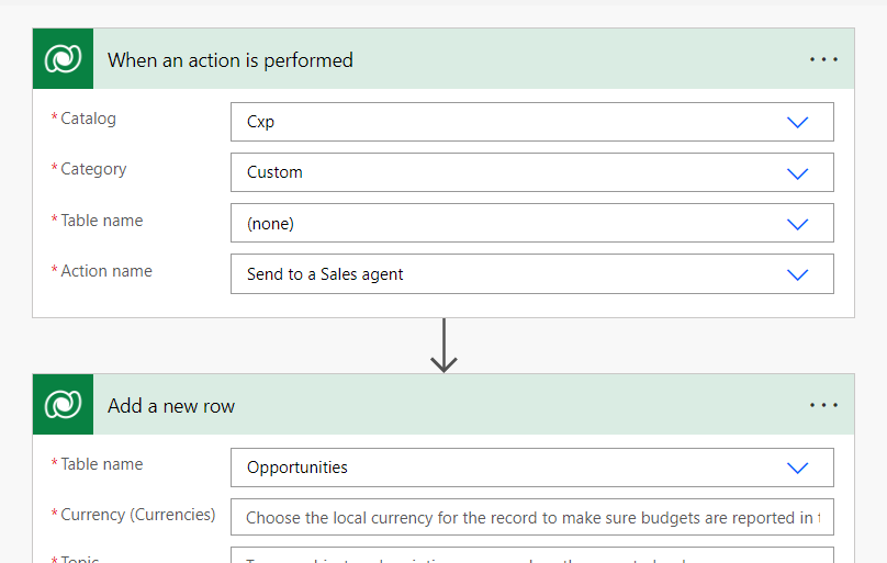 Screenshot of adding steps to a Power Automate flow.