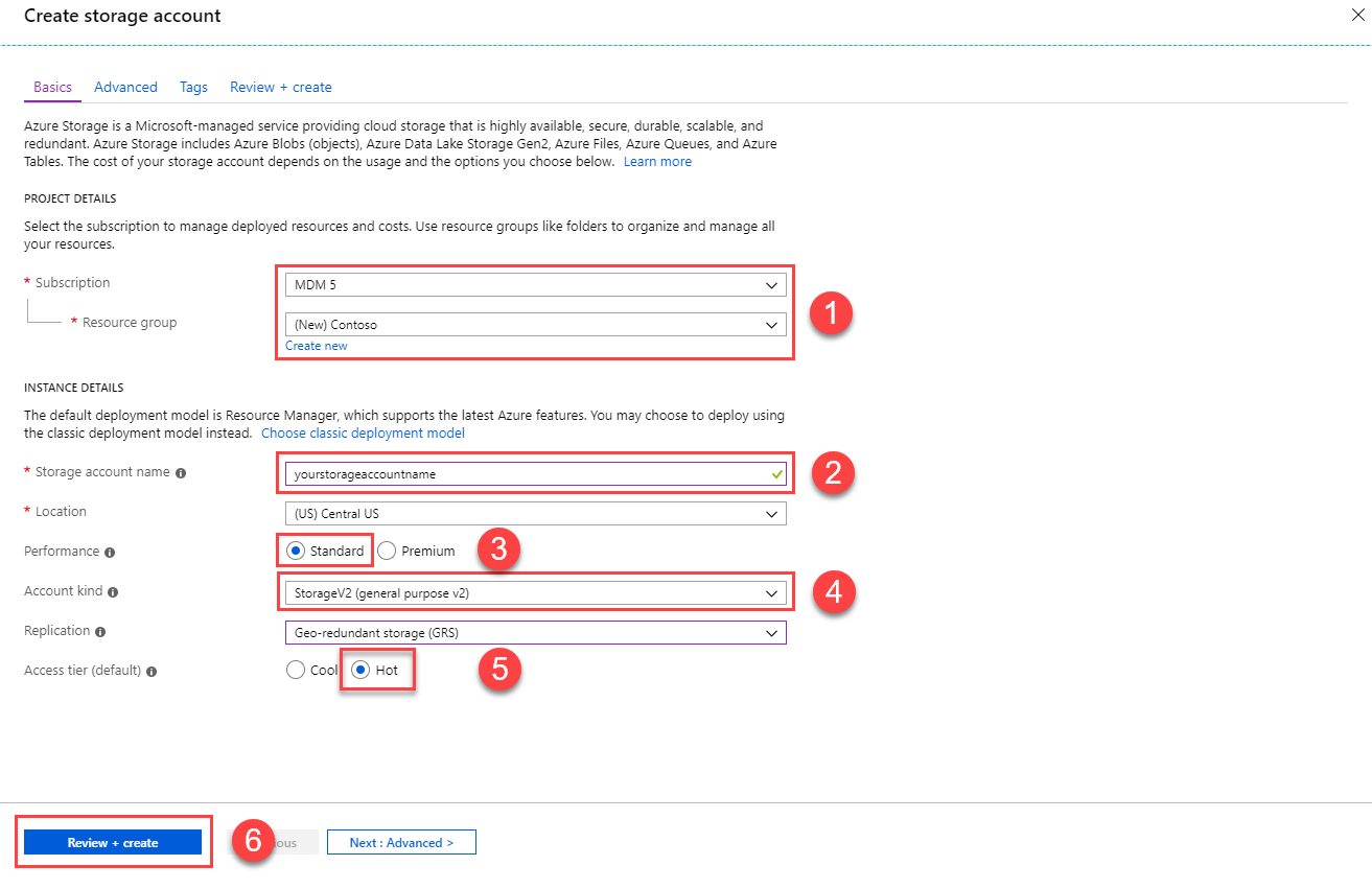 Create Storage accounts.