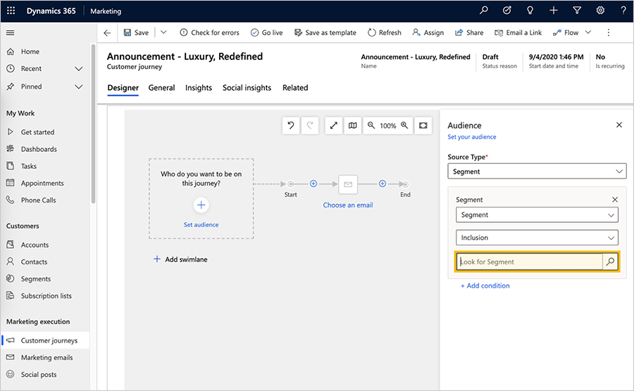 Customer journey segment lookup.