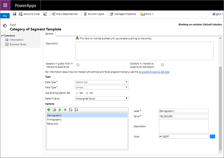 Segment category values.