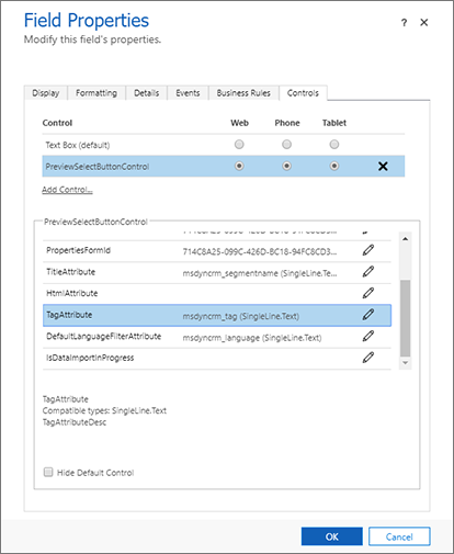 Field properties dialog.