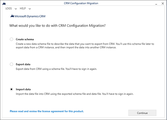 Select Import data and continue.